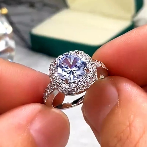 Luxury Silver Square Cut Big Diamond Ring - Picture 2 of 4